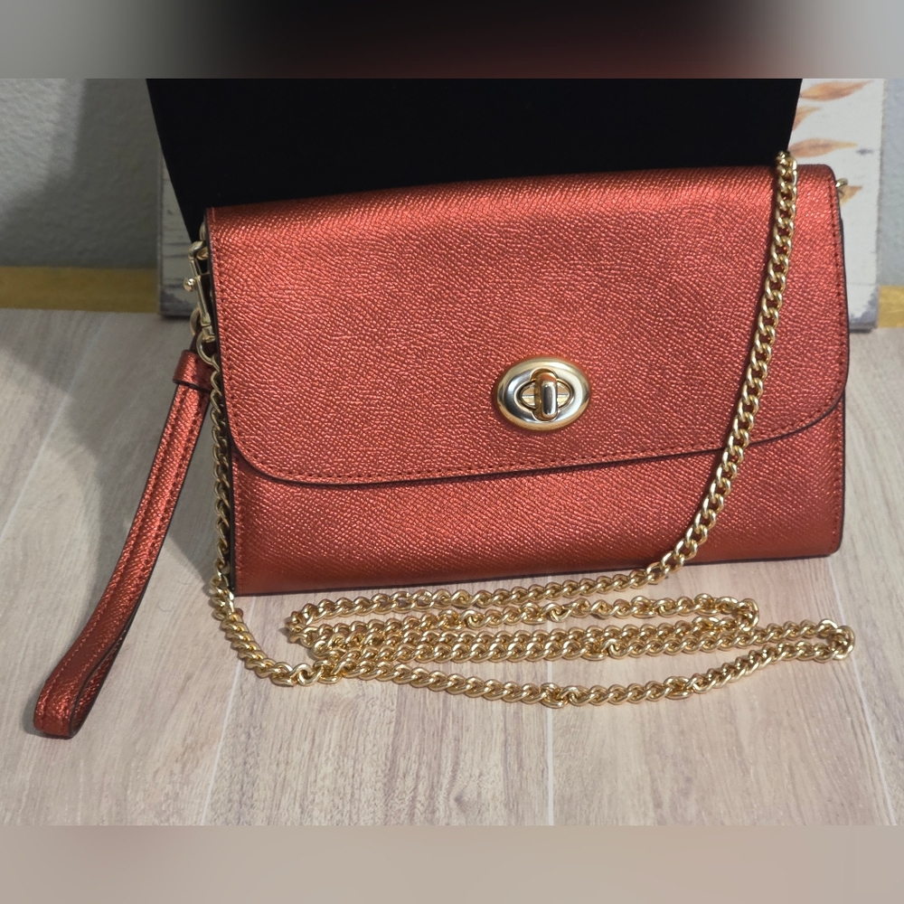 Coach Crossbody Metallic Orange/Red Handbag Purse